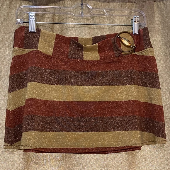 Becca Striped Brown/Gold Women's Skirt (M-L) & Bikini Bottoms Med (no top) - Picture 1 of 11